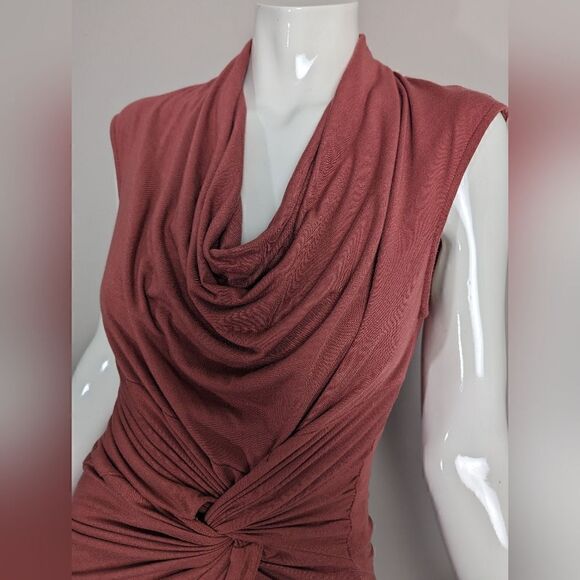 Mango body con cowl neck gathered rushed jersey knit dress Small - Picture 6 of 8